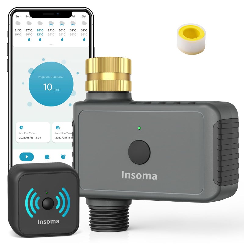 Insoma WiFi Hose Timer with Brass Inlet  Smart Water Timer 1 Zone  Sprinkler Timer w/WiFi hub for Remote Control via 2.4Ghz WiFi  Voice/App Controls with Alexa & Google Assistant  for Lawns Yards - Image 1